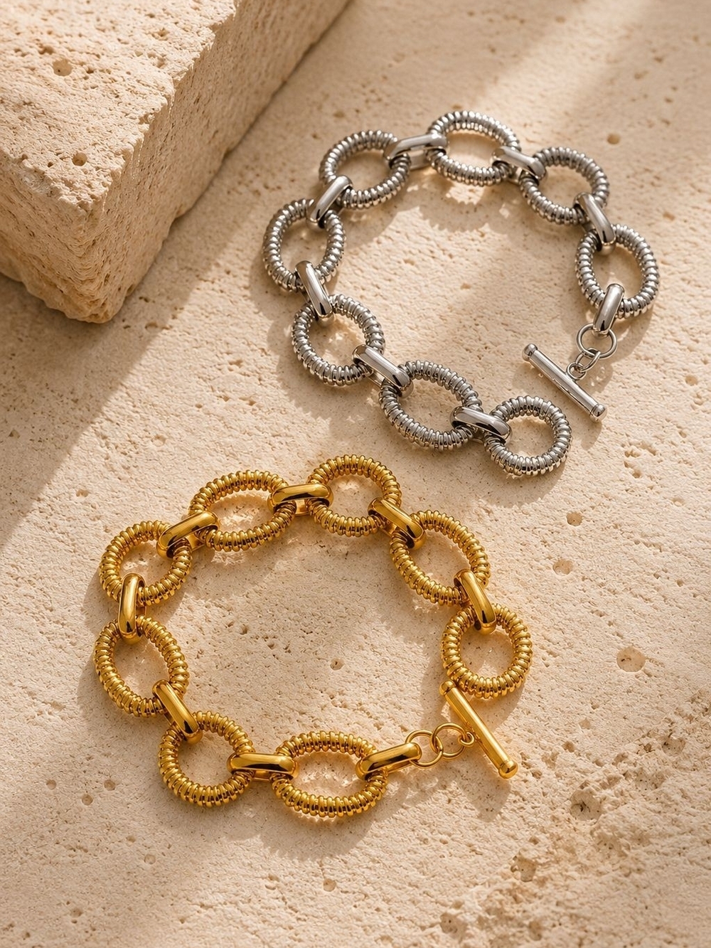 Silver Textured Ring-Link Bracelet - Picture 6 of 11